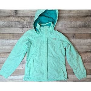 The North Face Hyvent Green Raincoat Windbreaker Hidden Hood Jacket sz Large